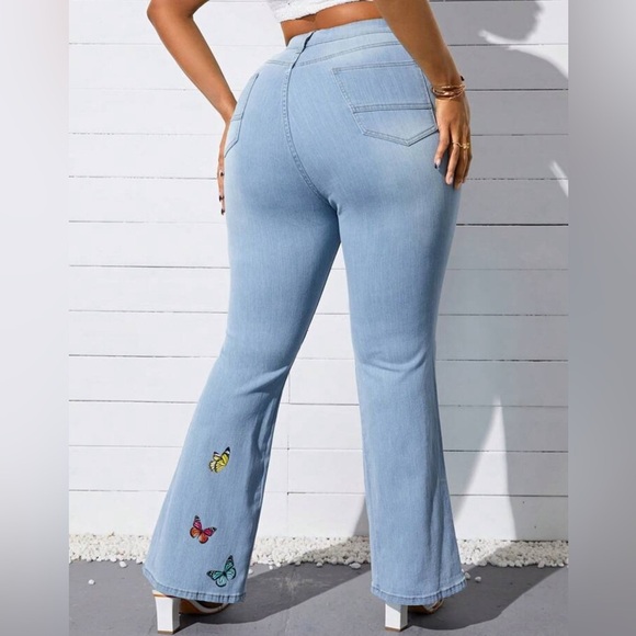 Casual Denim Pants High Waist Flare Leg Jeans with Pocket - Picture 4 of 5